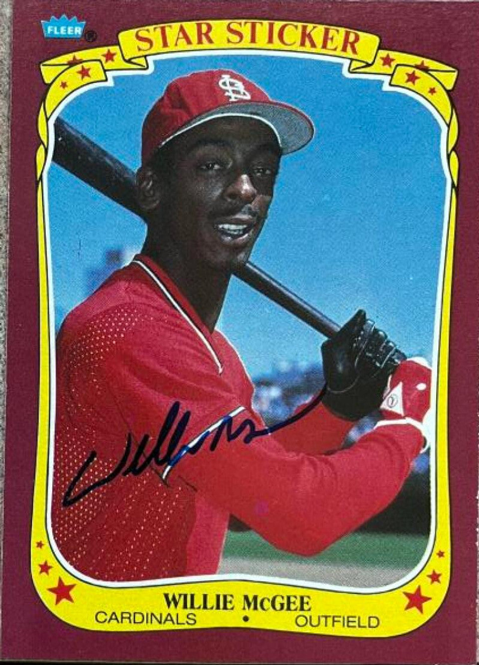 Willie McGee Signed 1986 Fleer Star Stickers Baseball Card - St Louis Cardinals