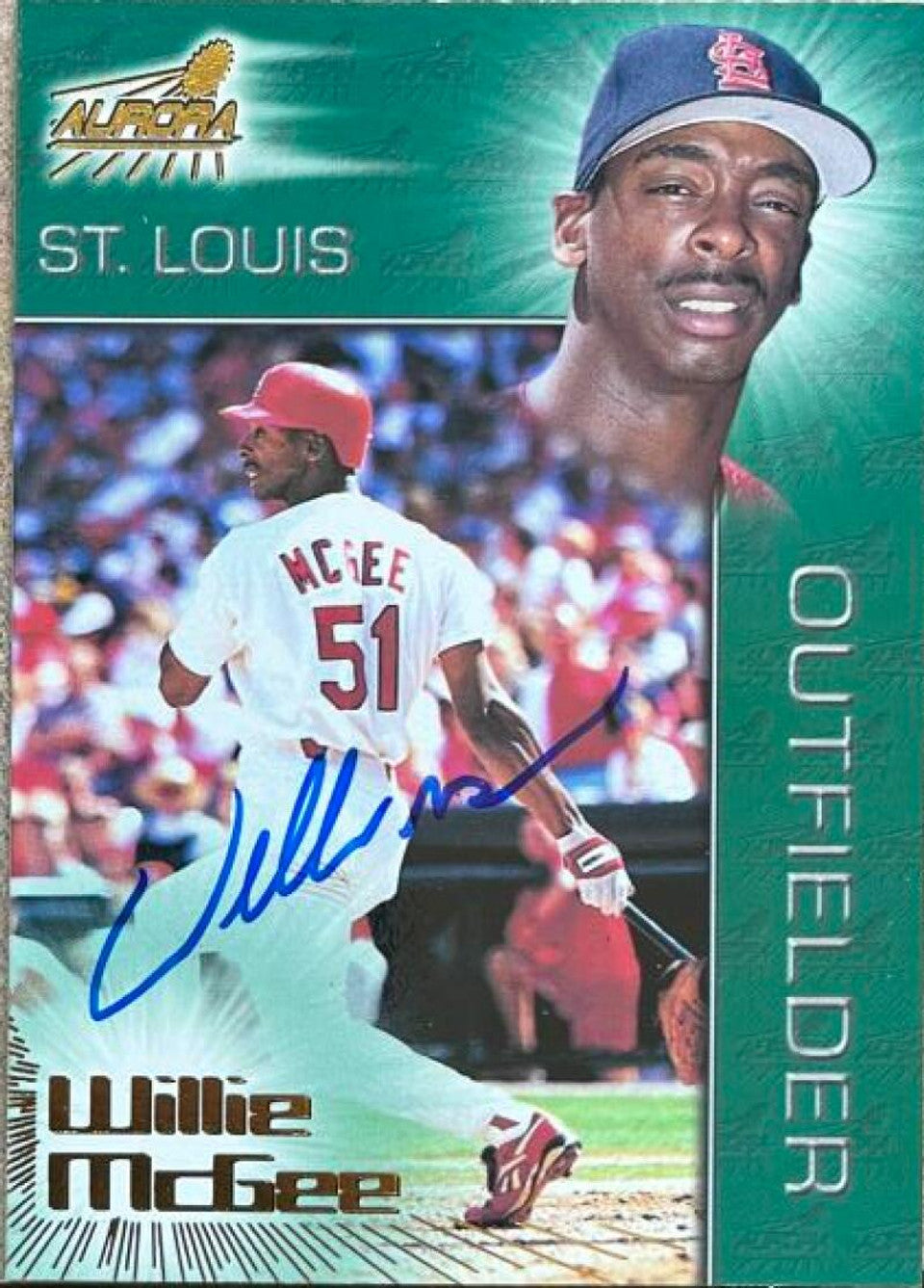 Willie McGee Signed 1998 Pacific Aurora Baseball Card - St Louis Cardinals