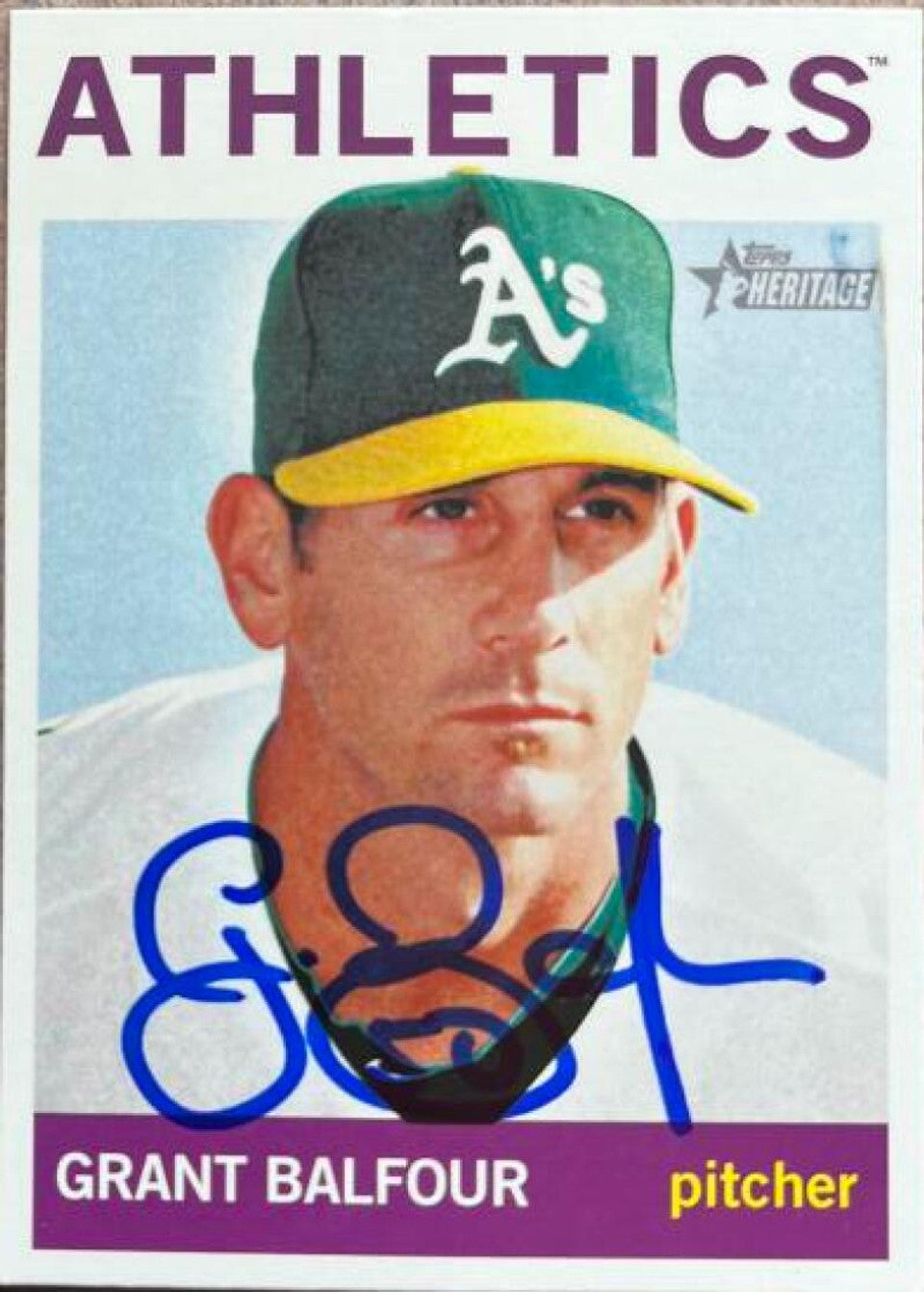 Grant Balfour Signed 2013 Topps Heritage Baseball Card - Oakland A's