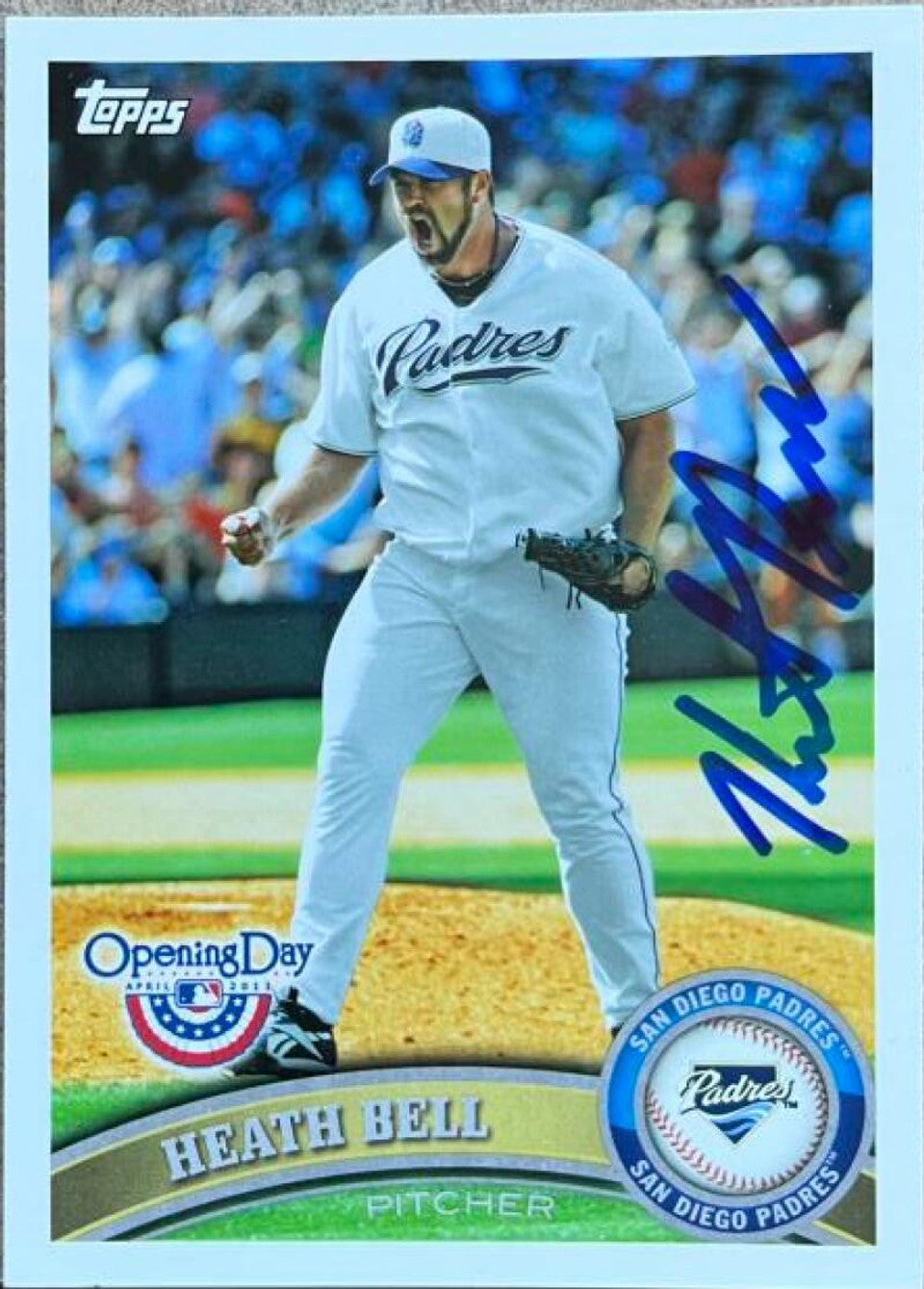 Heath Bell Signed 2011 Topps Opening Day Baseball Card - San Diego Padres