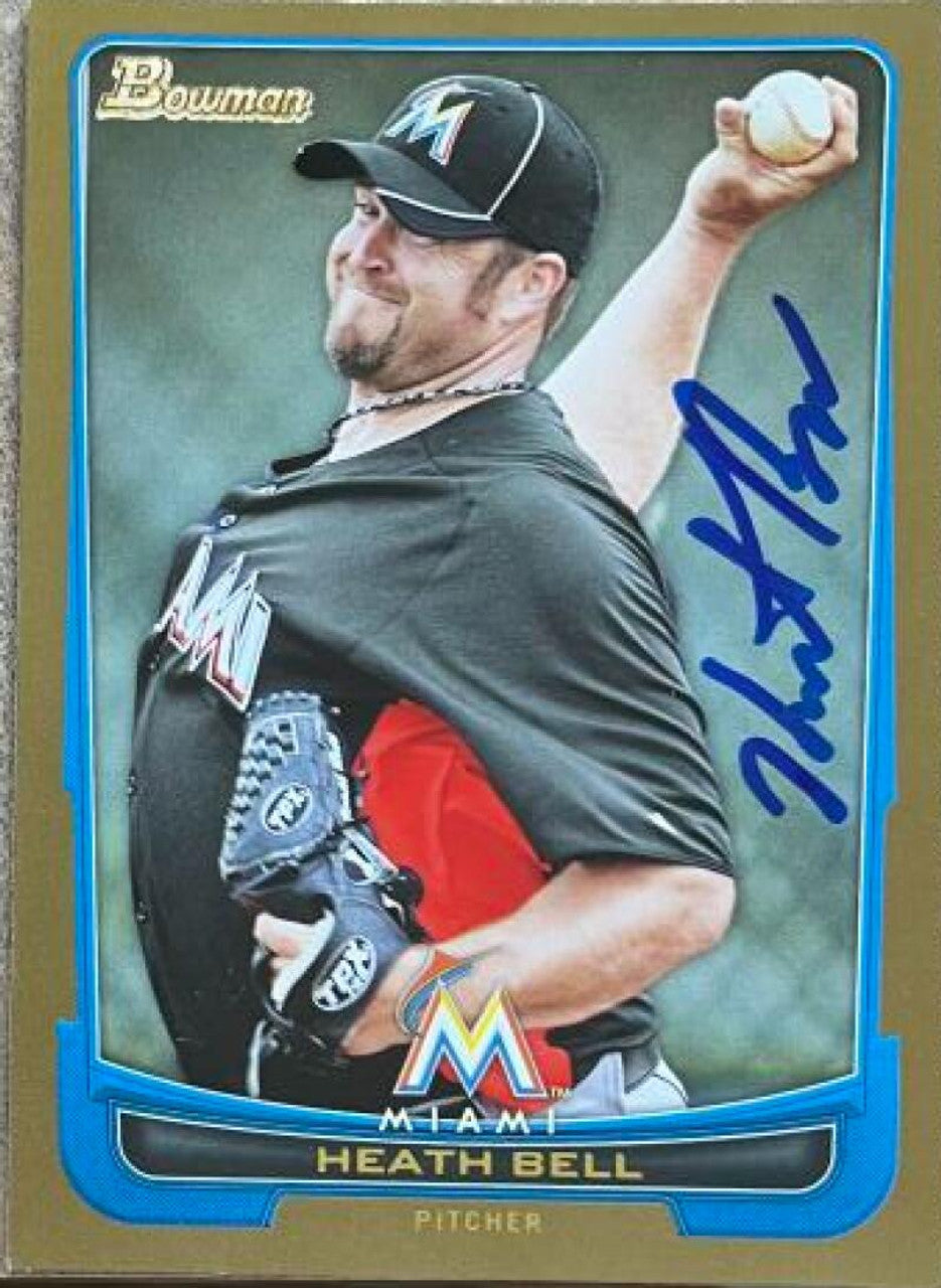 Heath Bell Signed 2012 Bowman Gold Baseball Card - Miami Marlins