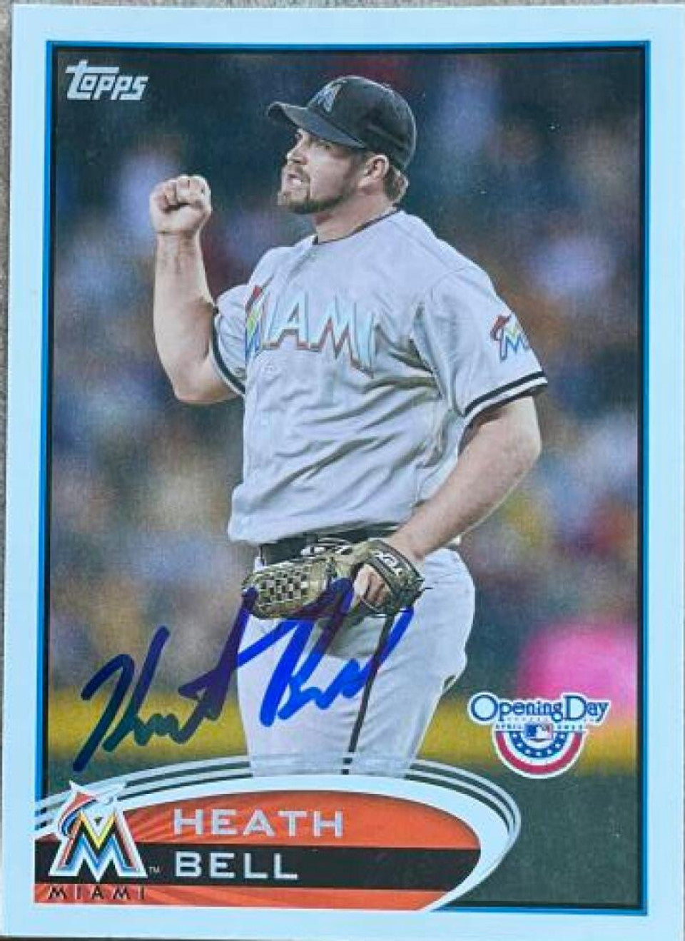 Heath Bell Signed 2012 Topps Opening Day Baseball Card - Miami Marlins