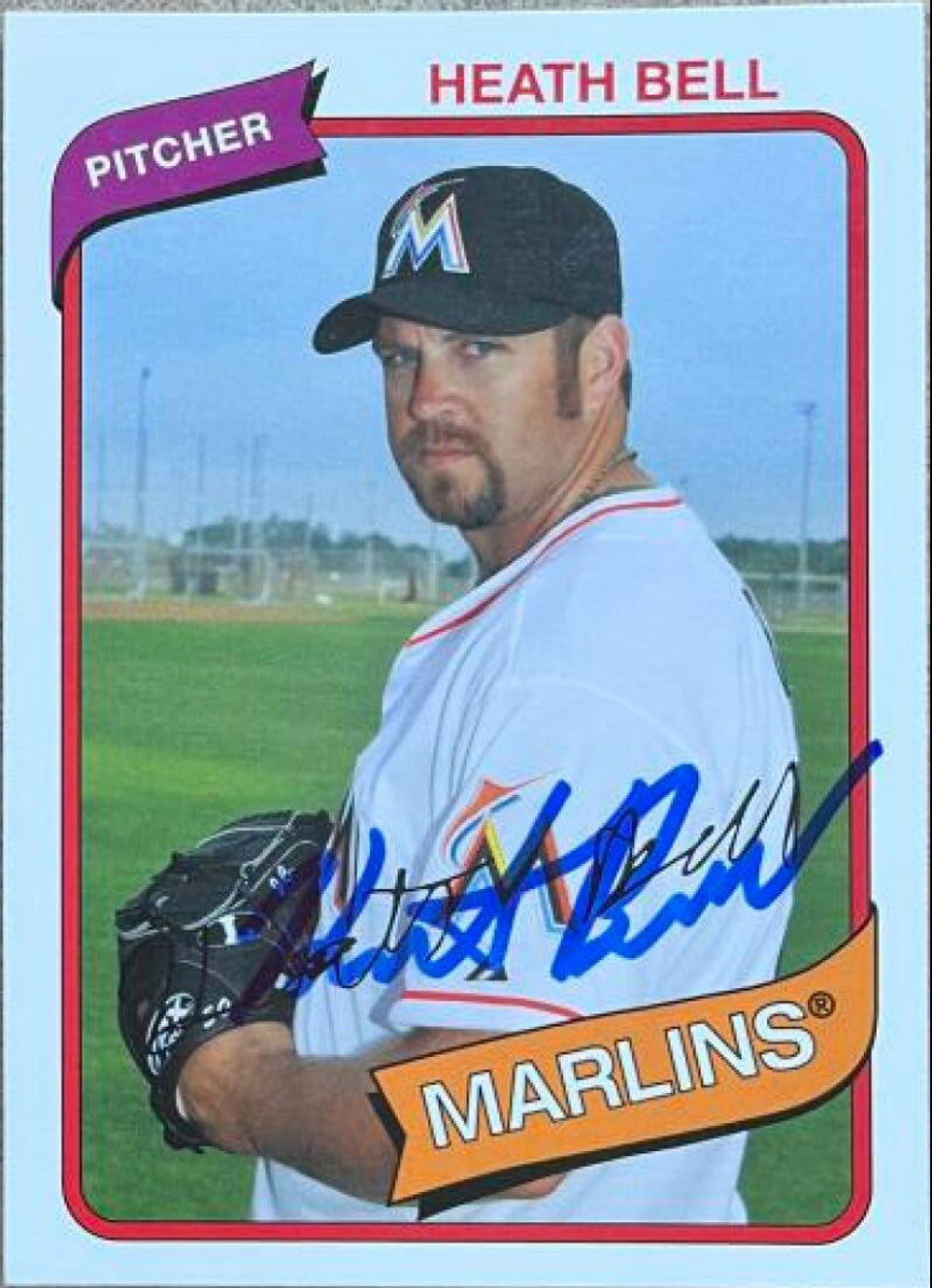 Heath Bell Signed 2012 Topps Archives Baseball Card - Miami Marlins