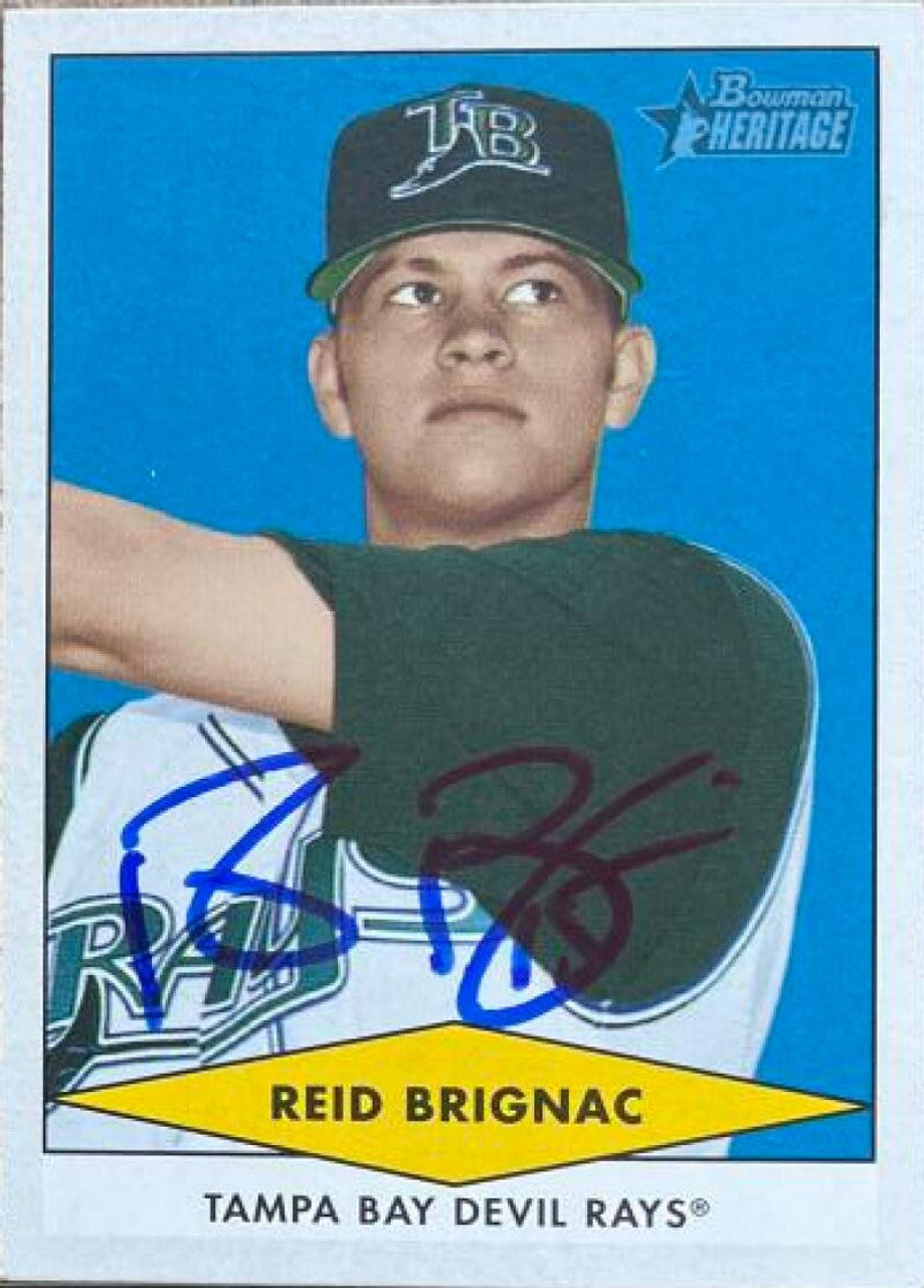 Reid Brignac Signed 2007 Bowman Heritage Prospects Baseball Card - Tampa Bay Rays