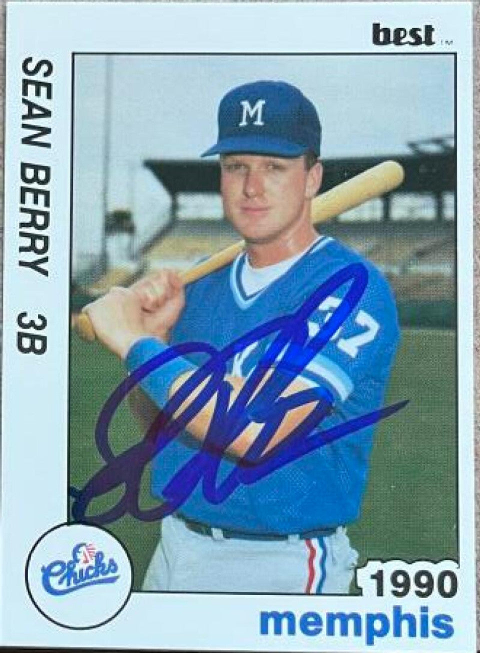 Sean Berry Autographed 1990 Best Baseball Card - Memphis Chicks