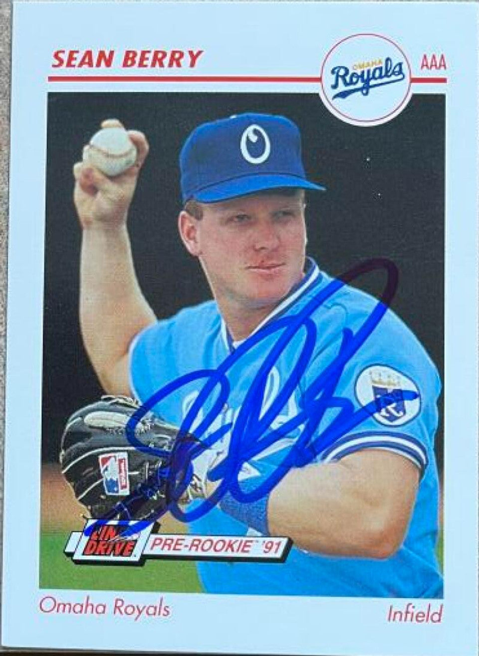 Sean Berry Autographed 1991 Line Drive AAA Baseball Card - Omaha Royals