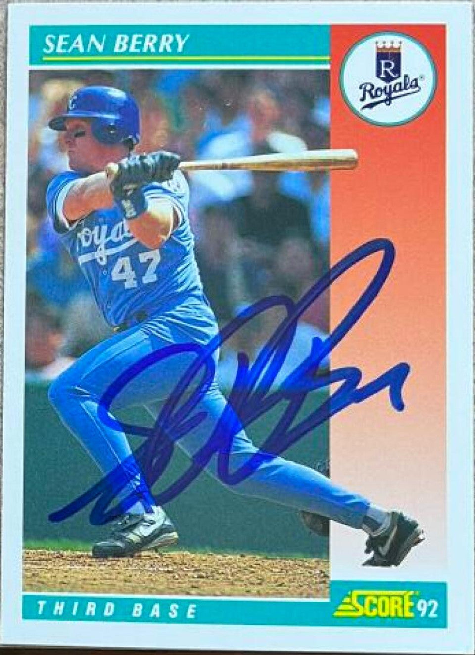 Sean Berry Autographed 1992 Score Baseball Card - Kansas City Royals