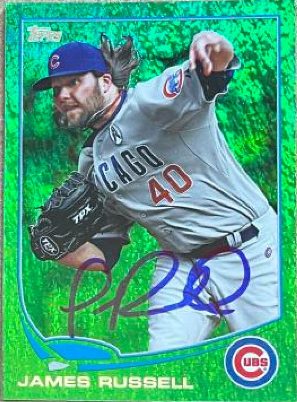 James Russell Autographed 2013 Topps Update Emerald Baseball Card - Chicago Cubs