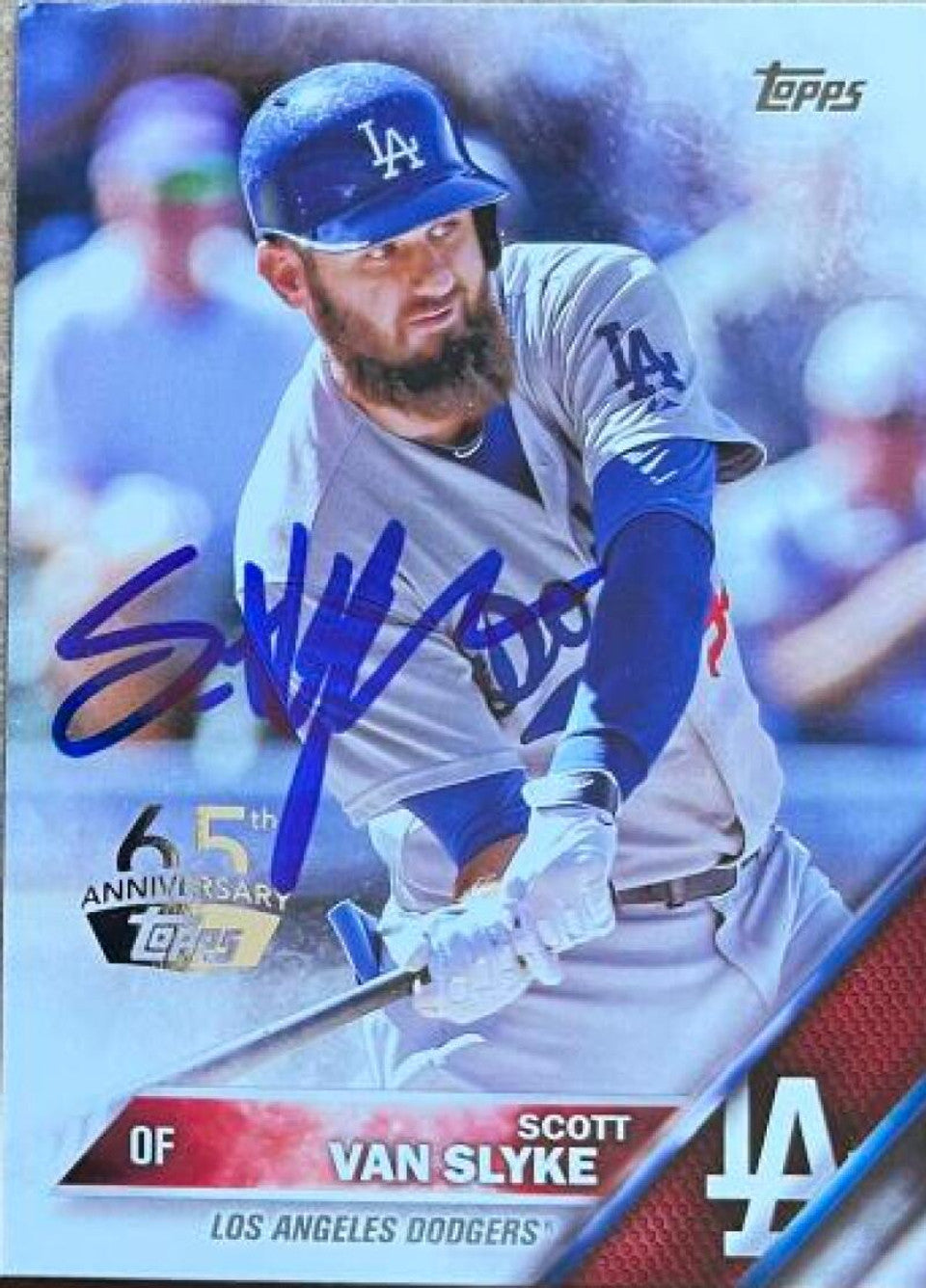 スコット・ヴァン・スライク直筆サイン入り 2016 Topps 65 周年記念ベースボールカード - ロサンゼルス・ドジャース