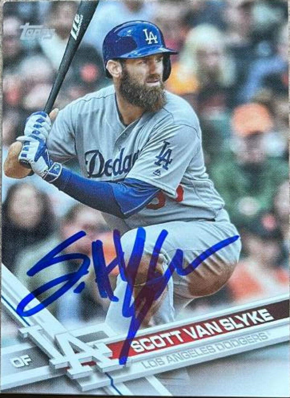 スコット・ヴァン・スライク直筆サイン入り 2017 Topps オンデマンド ミニ ベースボール カード - ロサンゼルス ドジャース