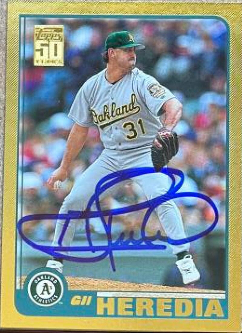 Gil Heredia Signed 2001 Topps Gold Baseball Card - Oakland A's