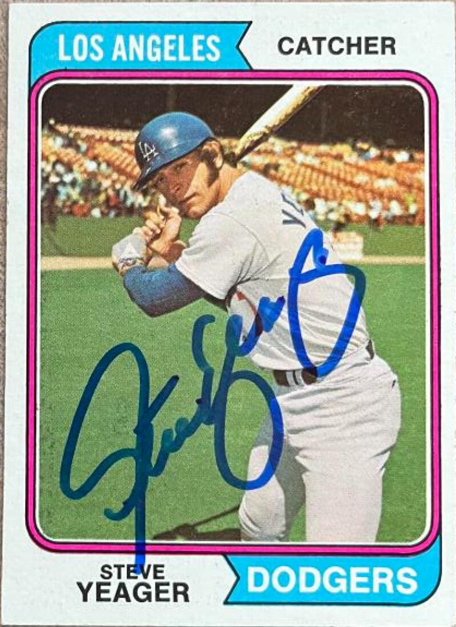 Steve Yeager Signed 1974 Topps Baseball Card - Lon Angeles Dodgers