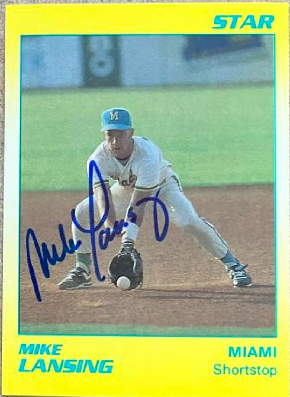 Mike Lansing Signed 1990 Star Baseball Card - Miami MIracle