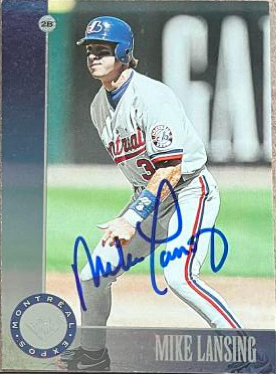 Mike Lansing Signed 1996 Leaf Baseball Card - Montreal Expos