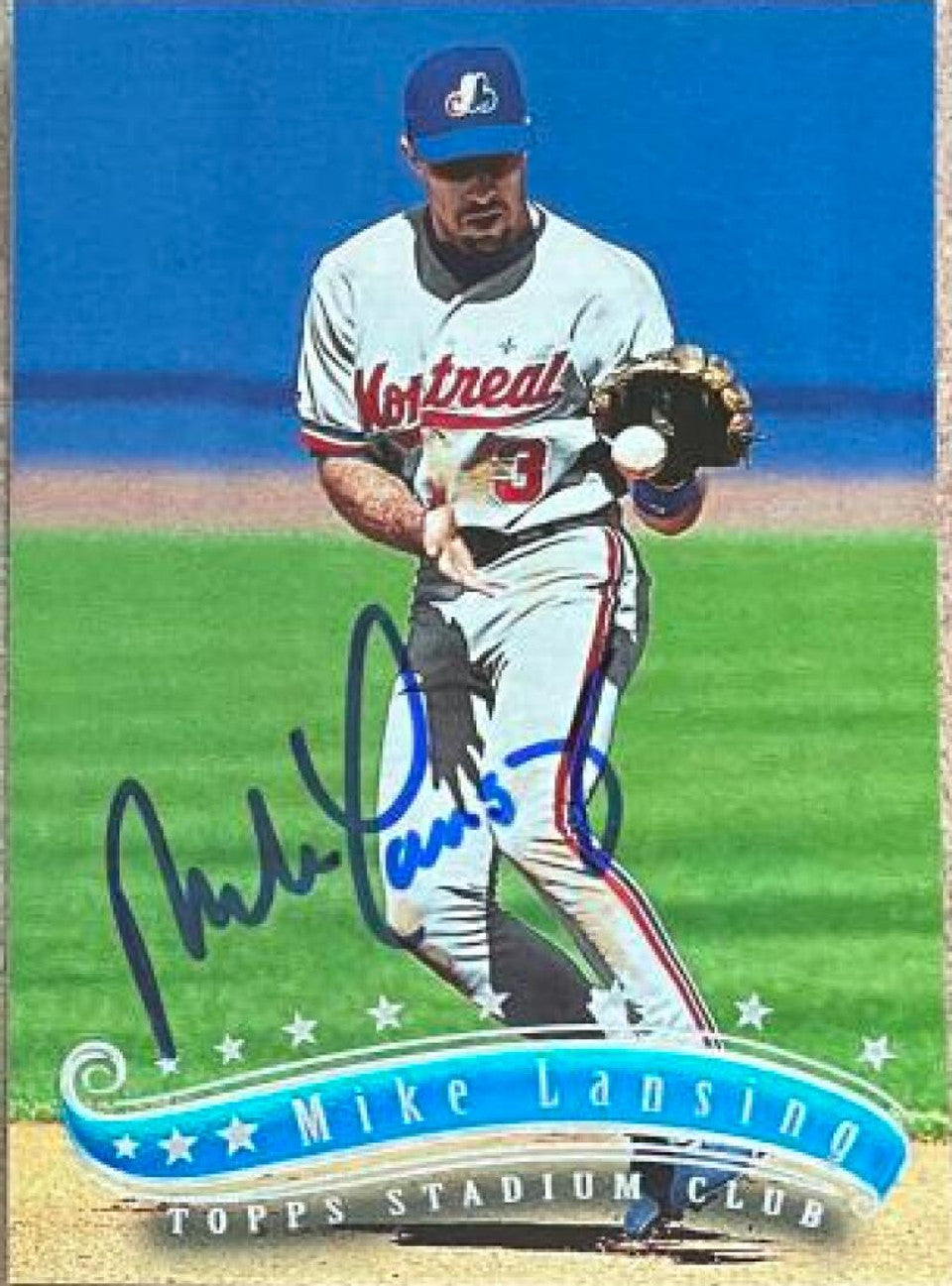 Mike Lansing Signed 1997 Stadium Club Baseball Card - Montreal Expos