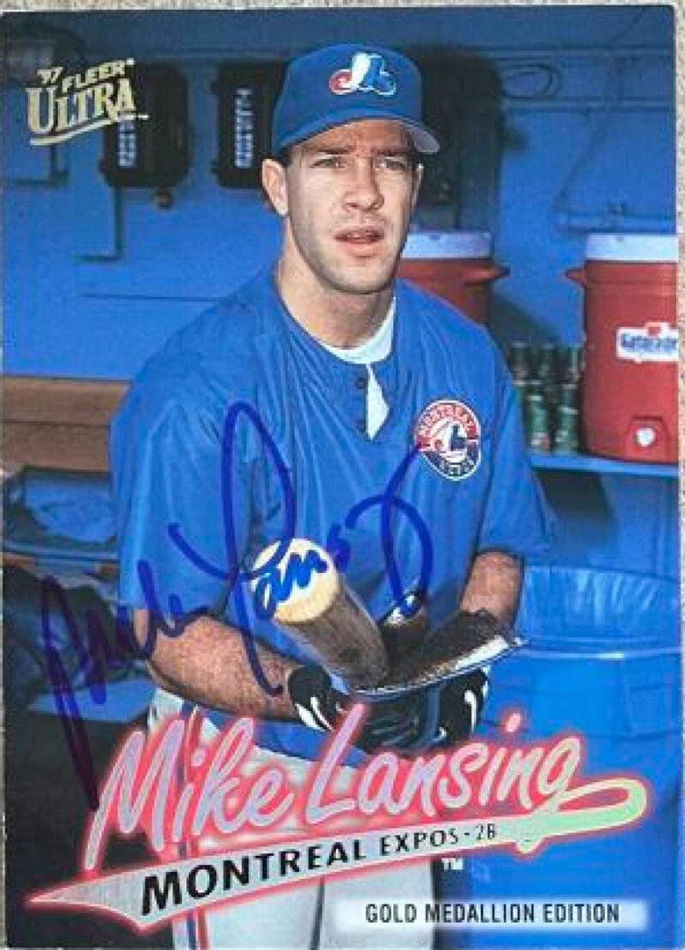 Mike Lansing Signed 1997 Fleer Ultra Gold Medallion Baseball Card - Montreal Expos