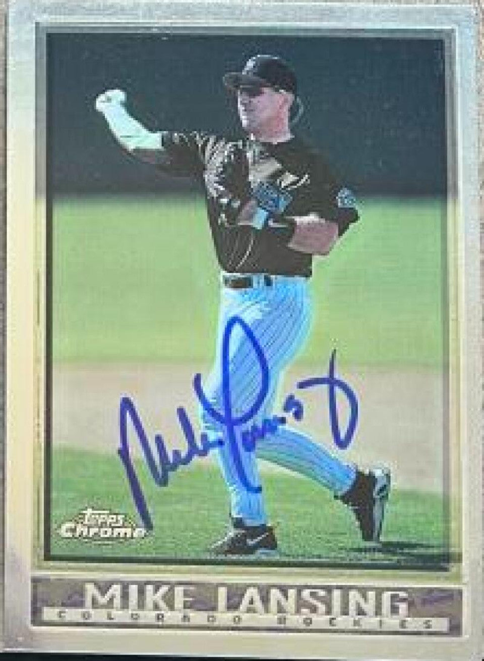 Mike Lansing Signed 1998 Topps Chrome Baseball Card - Colorado Rockies