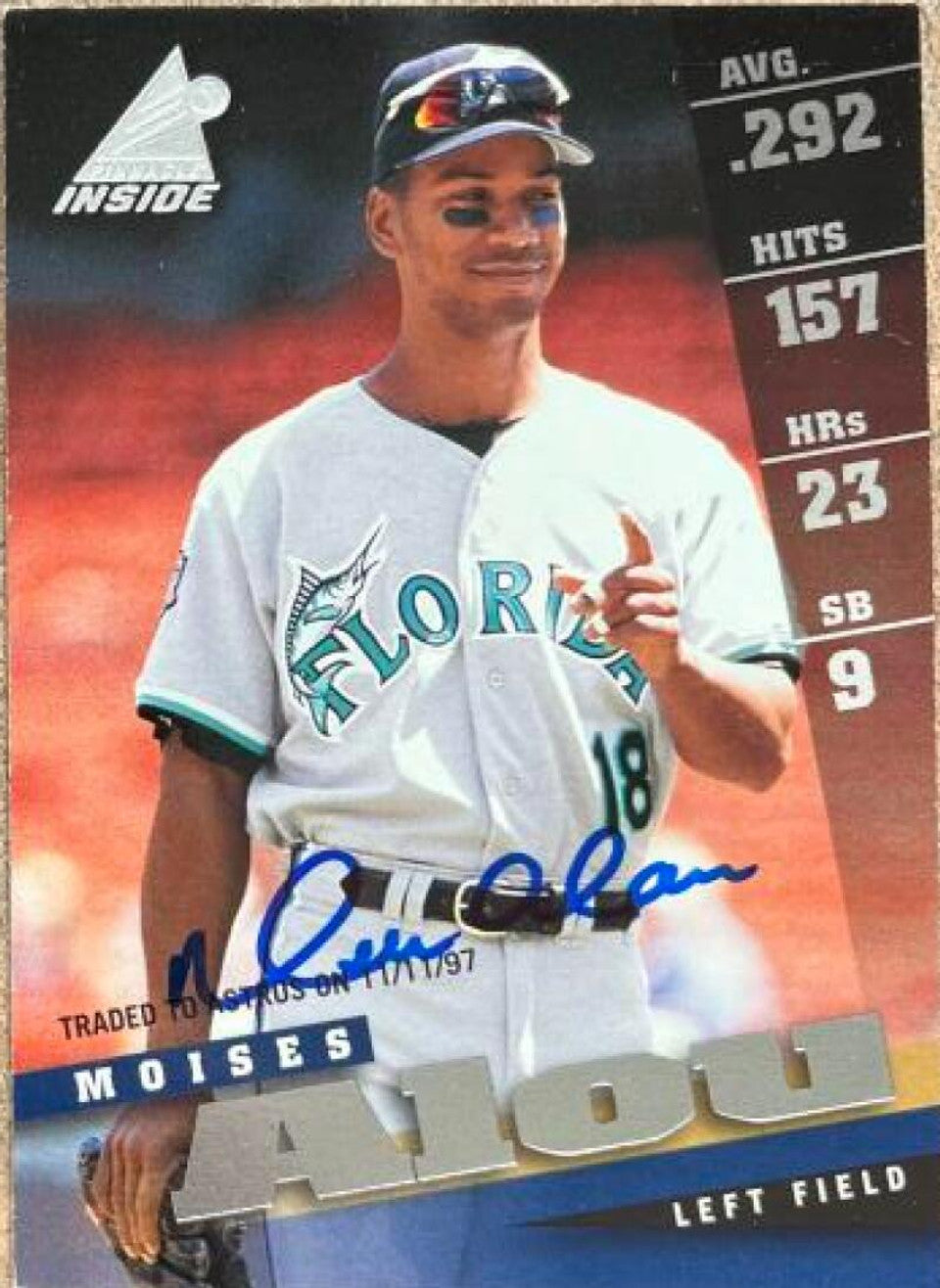 Moises Alou Signed 1998 Pinnacle Inside Baseball Card - Florida Marlins