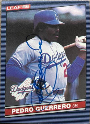 Pedro Guerrero Signed 1986 Leaf Baseball Card - Los Angeles Dodgers