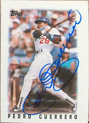 Pedro Guerrero Signed 1986 Topps Major League Leader Mini Baseball Card - Los Angeles Dodgers