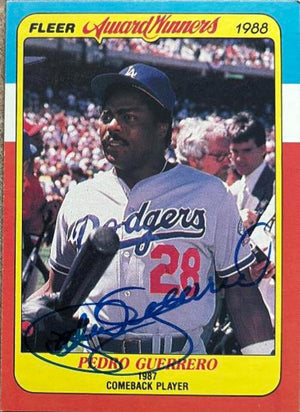 Pedro Guerrero Signed 1988 Fleer Award Winners Baseball Card - Los Angeles Dodgers