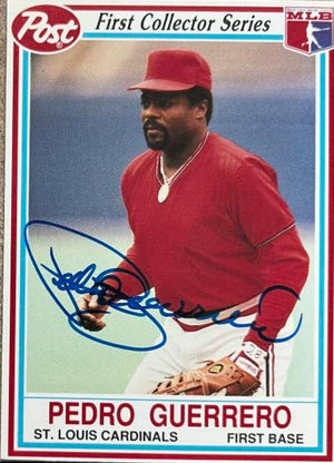 Pedro Guerrero Signed 1990 Post Baseball Card - St Louis Cardinals