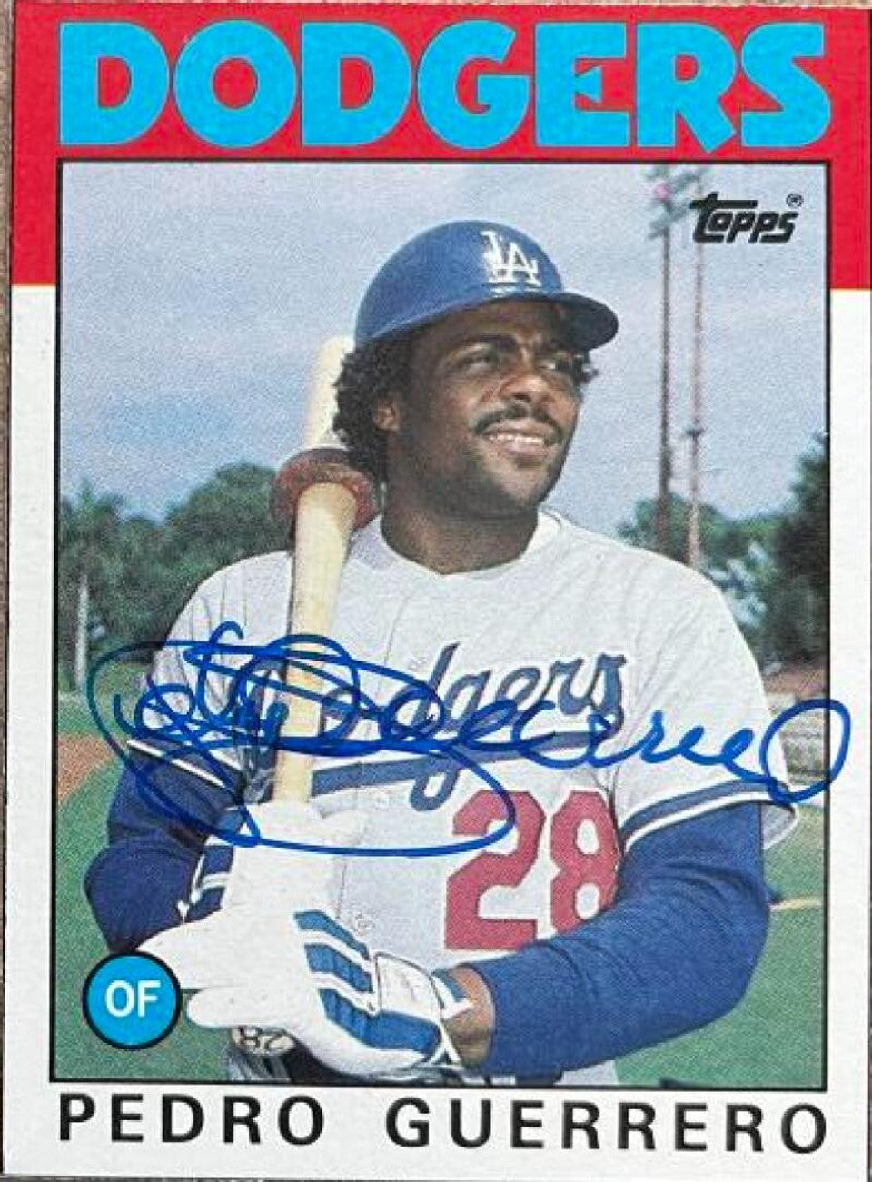 Pedro Guerrero Signed 1986 Topps Wax Bottom Baseball Card - Los Angeles Dodgers