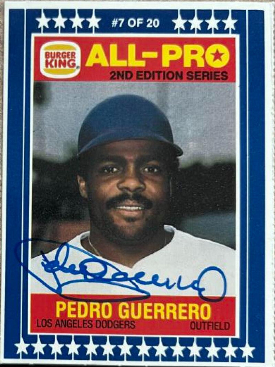 Pedro Guerrero Signed 1987 Burger King All-Pro Baseball Card - Los Angeles Dodgers