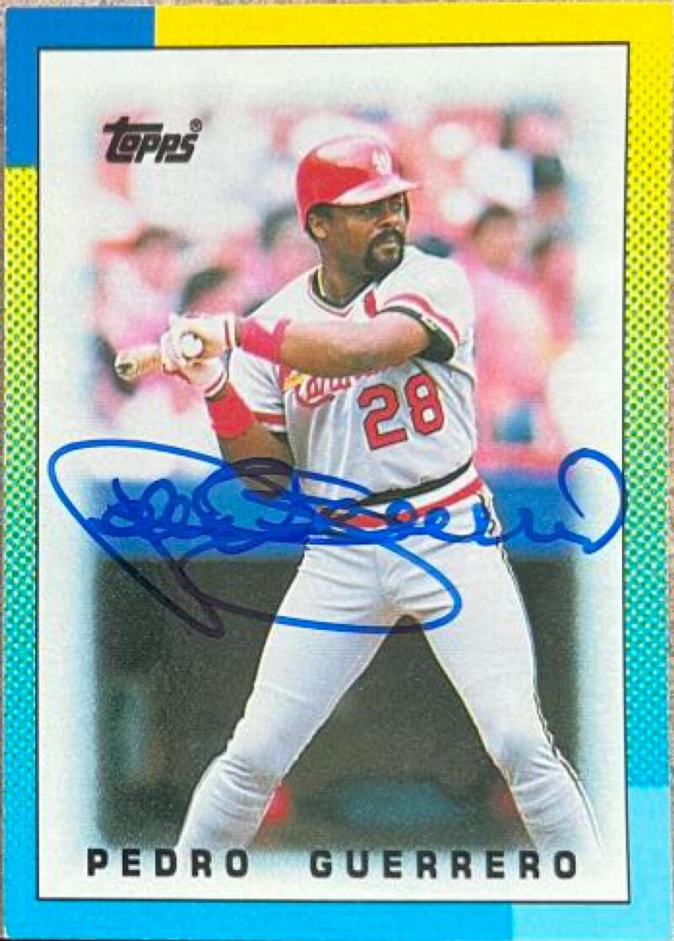 ペドロ・ゲレーロ サイン入り 1990 Topps メジャーリーグ リーダーズ ミニ ベースボール カード - セントルイス カーディナルス