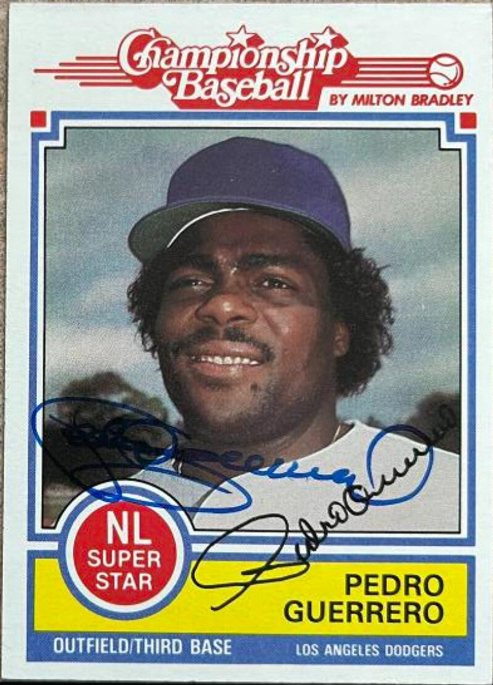 ペドロ・ゲレーロ サイン入り 1984 Topps ミルトン・ブラッドリー ベースボールカード - ロサンゼルス・ドジャース