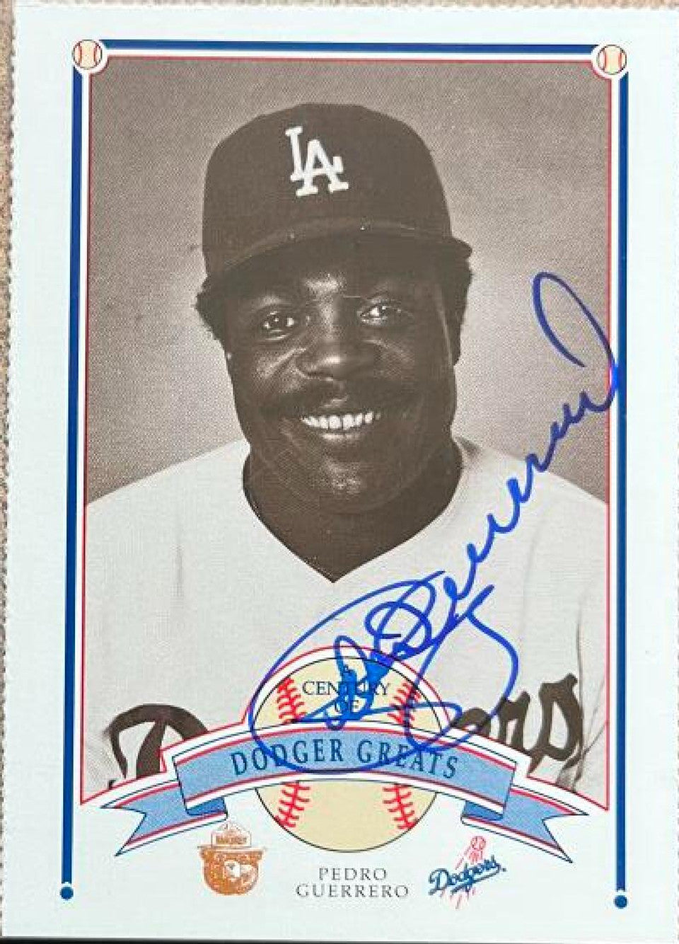 Pedro Guerrero Signed 1989 Smokey Bear Century of Dodger Greats Baseball Card - Los Angeles Dodgers