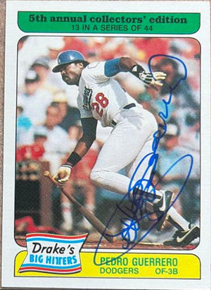 Pedro Guerrero Signed 1985 Topps Drake's Big Hitters Baseball Card - Los Angeles Dodgers