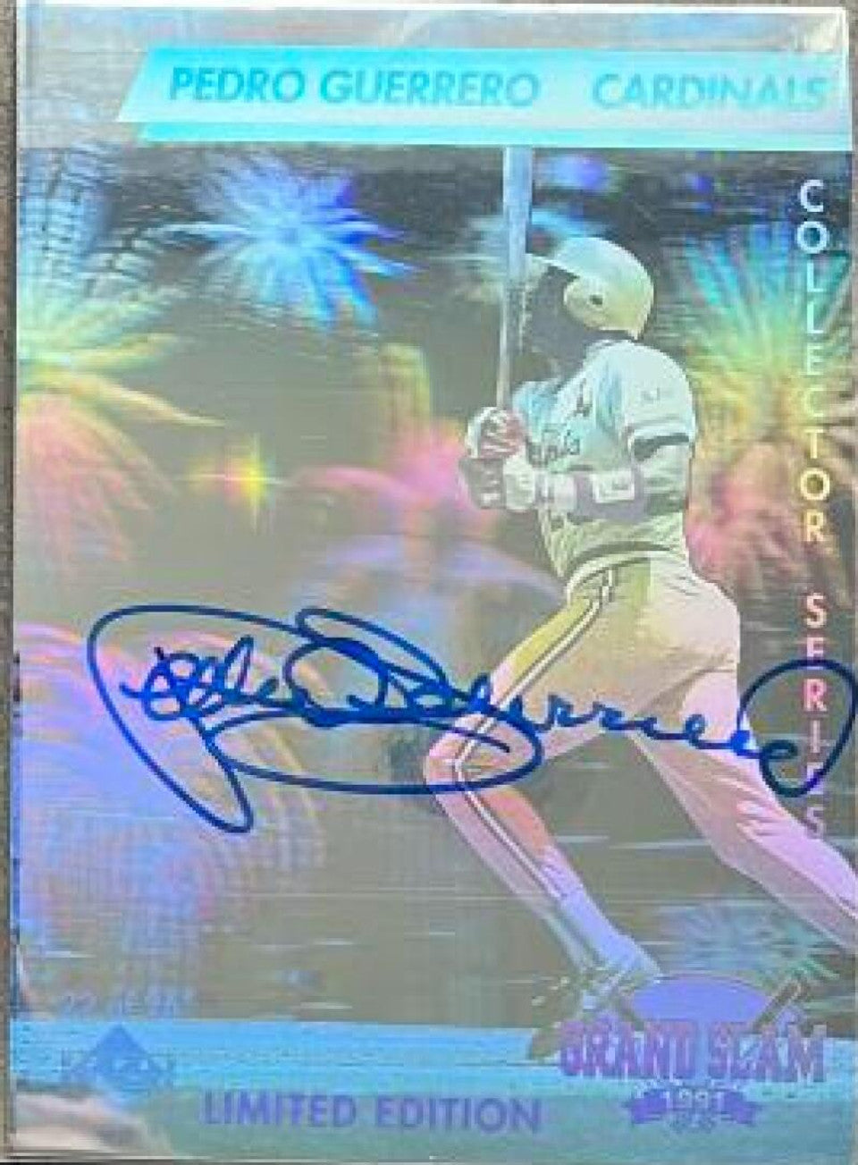 Pedro Guerrero Signed 1991 Upper Deck Denny's Grand Slam Hologram Baseball Card - St Louis Cardinals