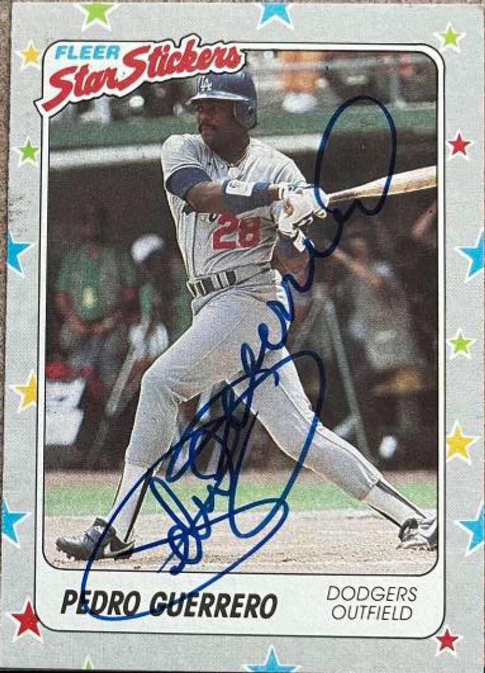 Pedro Guerrero Signed 1988 Fleer Star Stickers Baseball Card - Los Angeles Dodgers