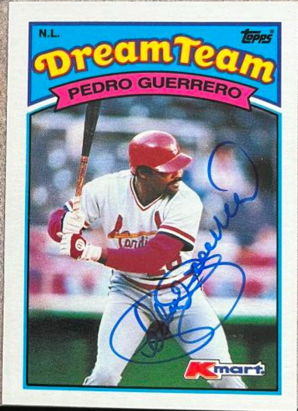 Pedro Guerrero Signed 1989 Topps K-Mart Dream Team Baseball Card - St Louis Cardinals