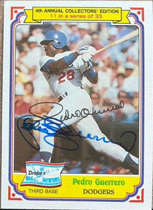 Pedro Guerrero Signed 1984 Topps Drake's Big Hitters Baseball Card - Los Angeles Dodgers