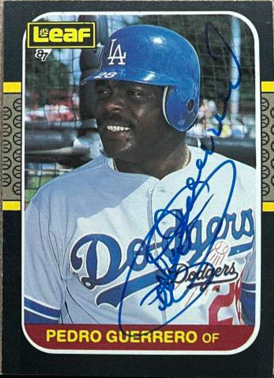 Pedro Guerrero Signed 1987 Leaf Baseball Card - Los Angeles Dodgers