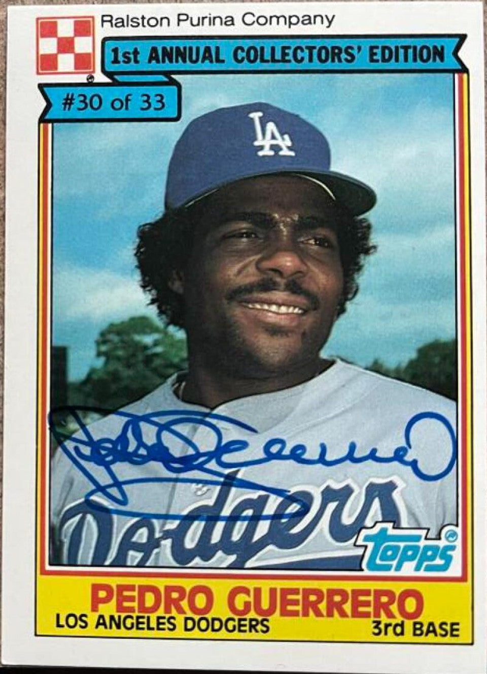 Pedro Guerrero Signed 1984 Topps Ralston Purina Baseball Card - Los Angeles Dodgers