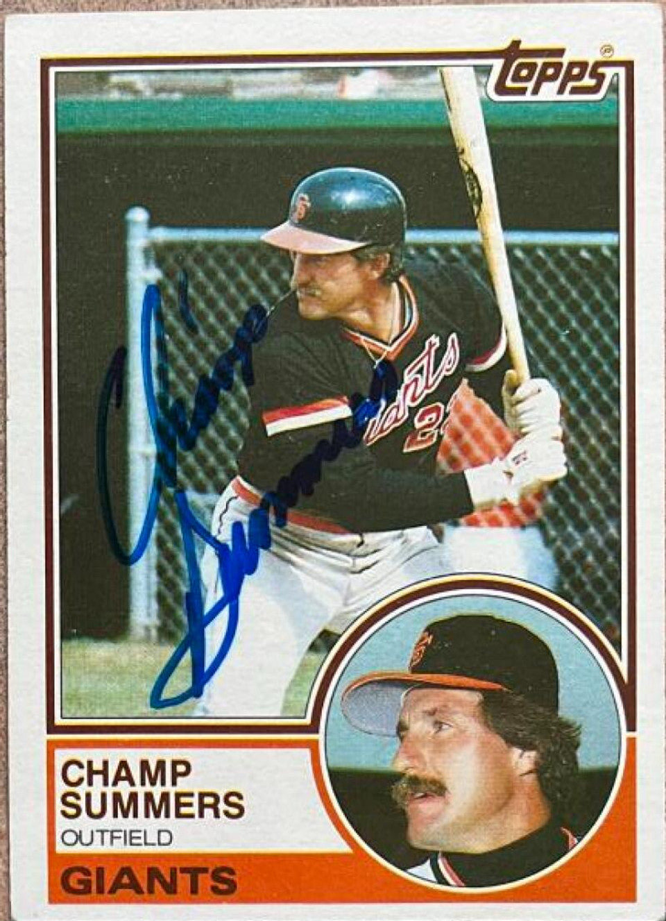 チャンプ・サマーズ サイン入り 1983 Topps ベースボールカード - サンフランシスコ・ジャイアンツ