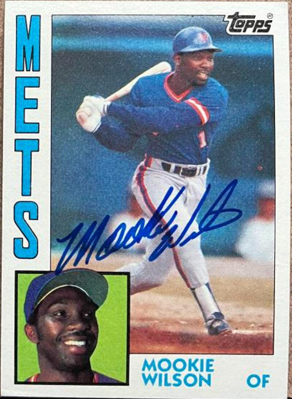 ムーキー・ウィルソン直筆サイン入り 1984 Topps ベースボールカード - ニューヨーク・メッツ