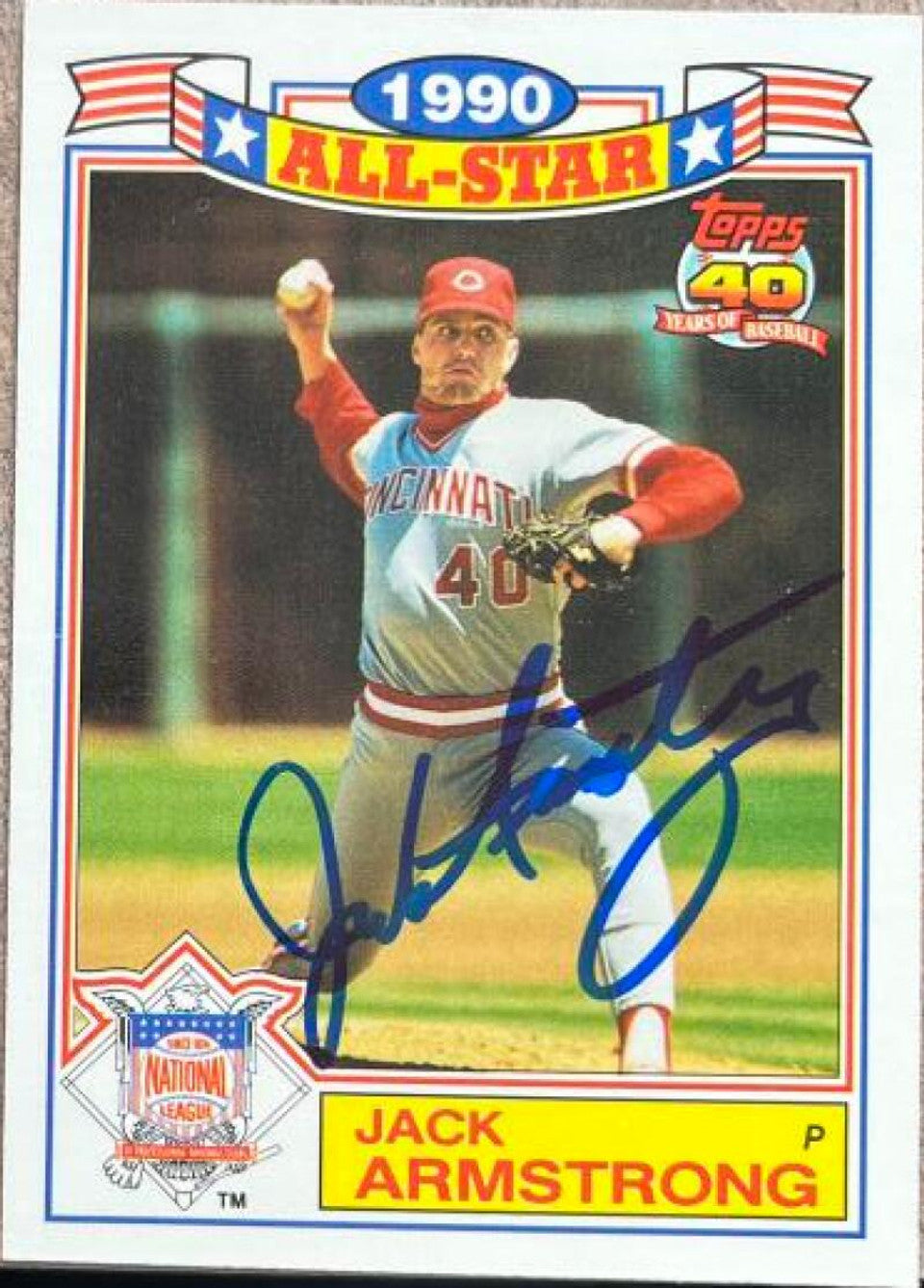 Jack Armstrong Signed 1991 Topps All-Star Glossy Baseball Card - Cincinnati Reds