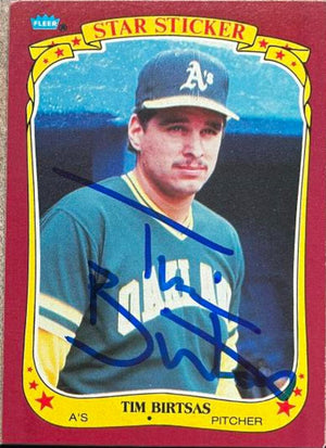 Tim Birtsas Signed 1986 Fleer Star Stickers Baseball Card - Oakland A's