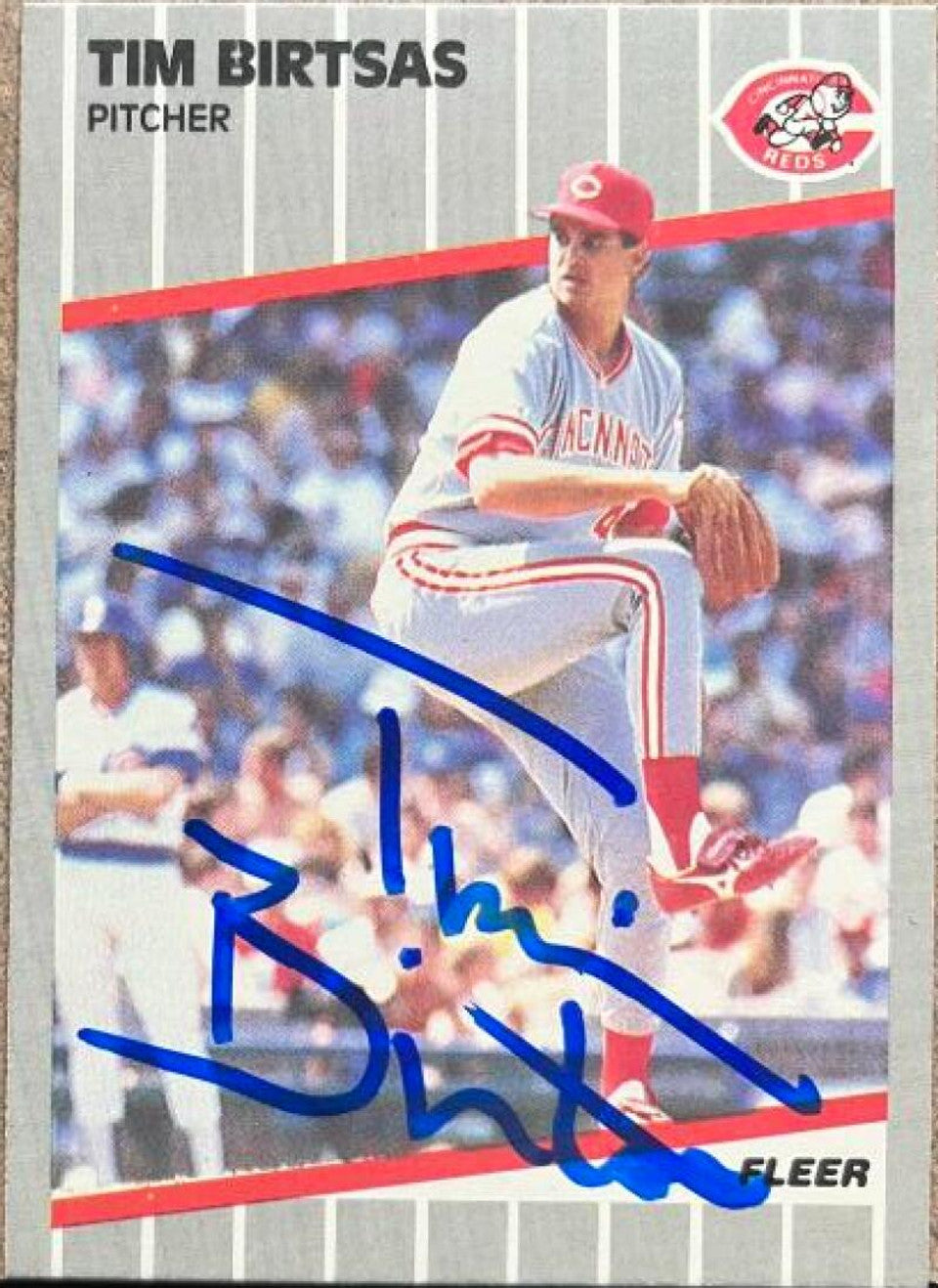 Tim Birtsas Signed 1989 Fleer Baseball Card - Cincinnati Reds