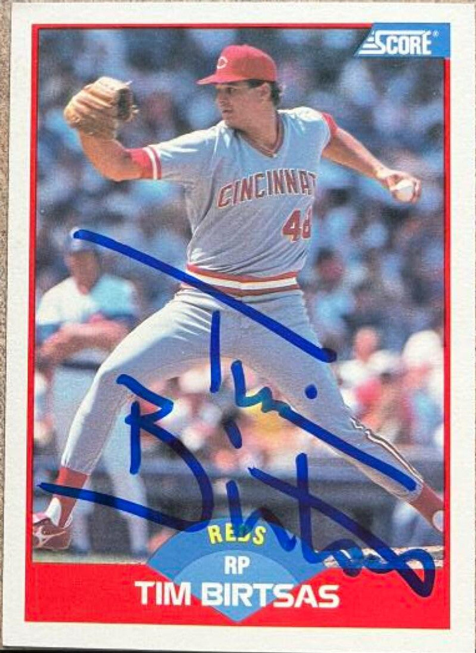 Tim Birtsas Signed 1989 Score Baseball Card - Cincinnati Reds