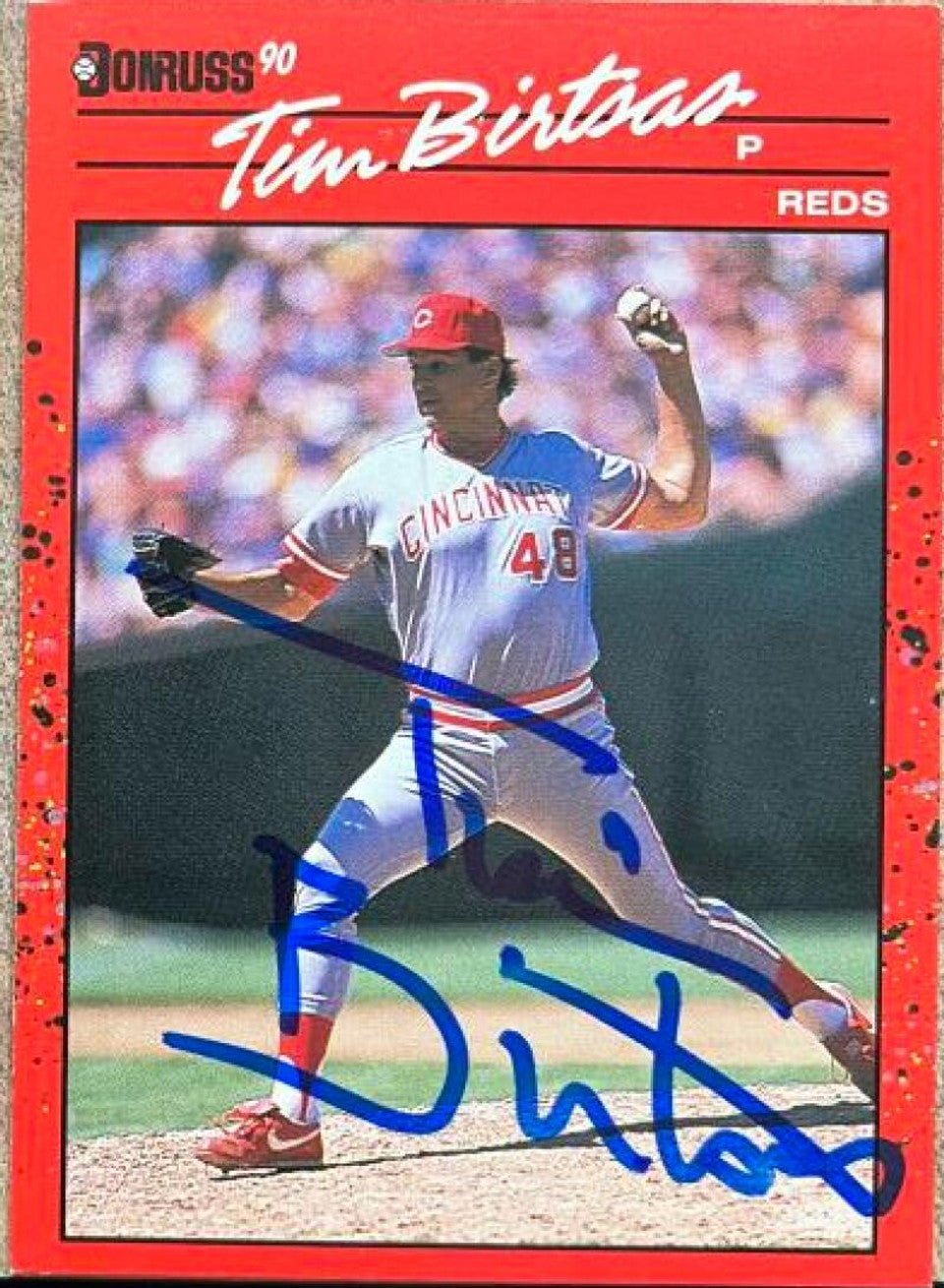 Tim Birtsas Signed 1990 Donruss Baseball Card - Cincinnati Reds