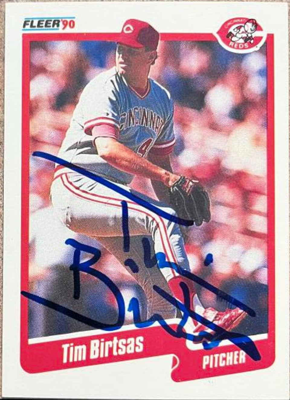 Tim Birtsas Signed 1990 Fleer Baseball Card - Cincinnati Reds