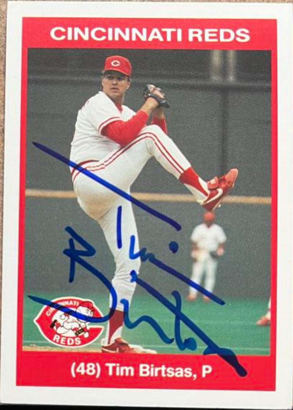 Tim Birtsas Signed 1990 Kahn's Baseball Card - Cincinnati Reds