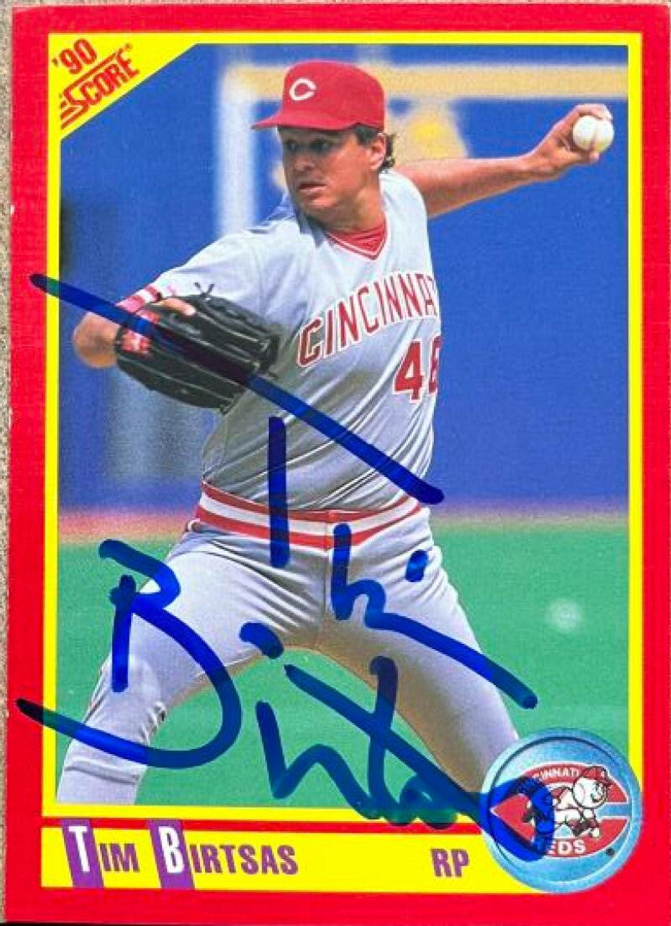 Tim Birtsas Signed 1990 Score Baseball Card - Cincinnati Reds