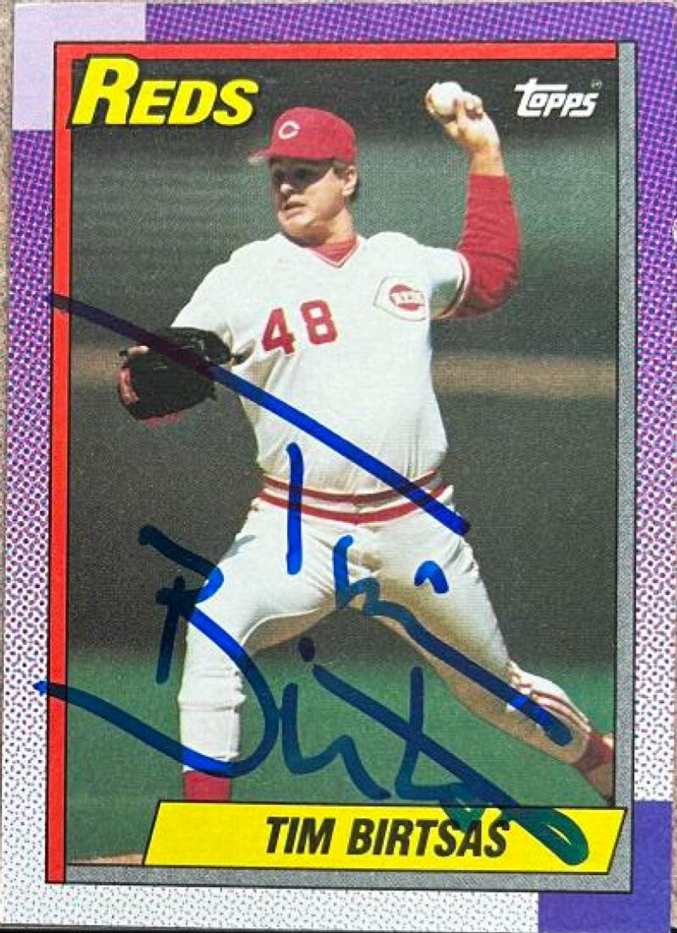 Tim Birtsas Signed 1990 Topps Baseball Card - Cincinnati Reds