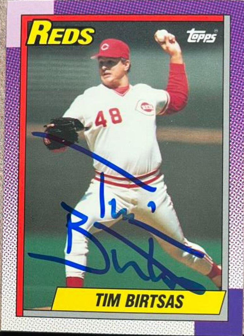 Tim Birtsas Signed 1990 Topps Tiffany Baseball Card - Cincinnati Reds